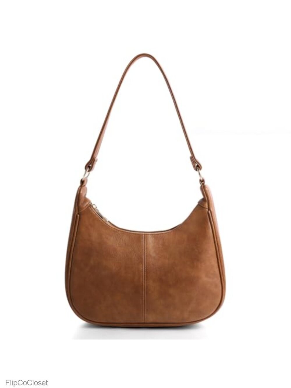 Vegan Leather Hobo Shoulder Bag with Zippered Back Pocket